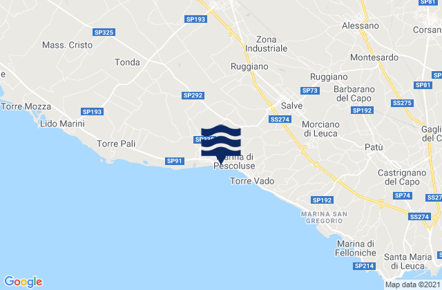 Karte der Gezeiten Ruffano, Italy