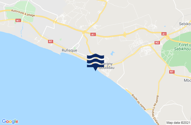 Karte der Gezeiten Rufisque Department, Senegal