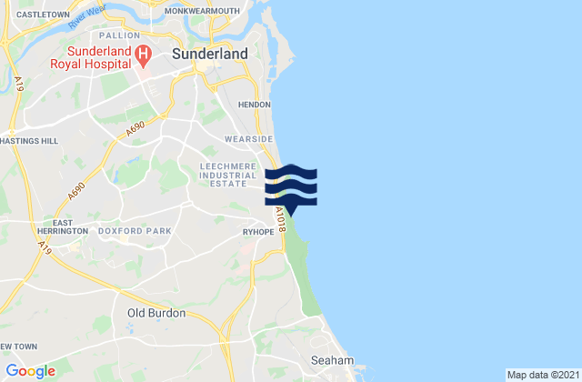 Karte der Gezeiten Ryhope Beach, United Kingdom