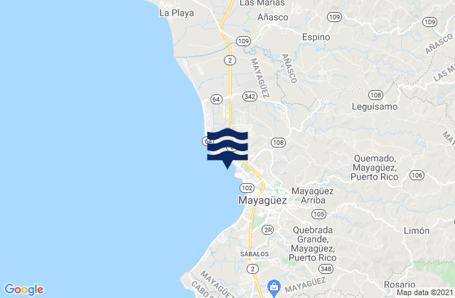 Karte der Gezeiten Río Cañas Barrio, Puerto Rico