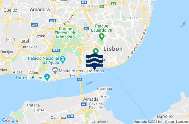 Karte der Gezeiten Sacor, Portugal