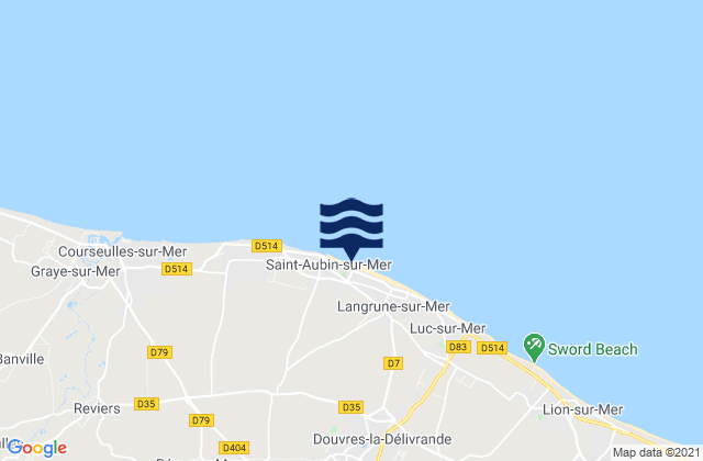 Karte der Gezeiten Saint-Aubin-sur-Mer, France