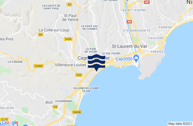 Karte der Gezeiten Saint-Paul-de-Vence, France