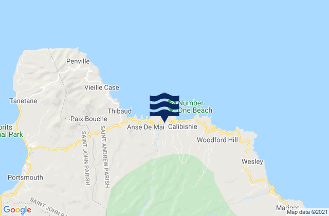 Karte der Gezeiten Saint Andrew, Dominica