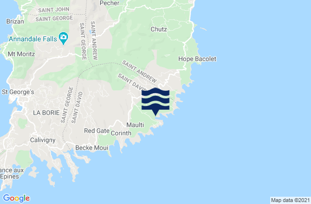 Karte der Gezeiten Saint David, Grenada