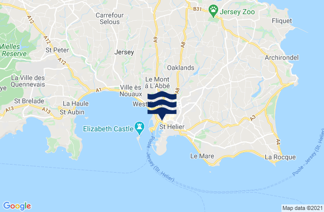 Karte der Gezeiten Saint Helier, Jersey