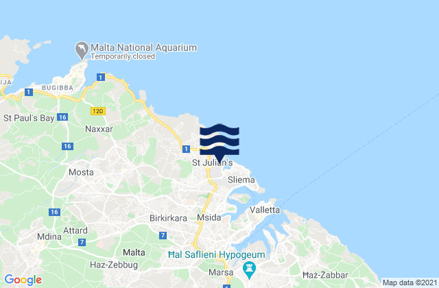 Karte der Gezeiten Saint John, Malta