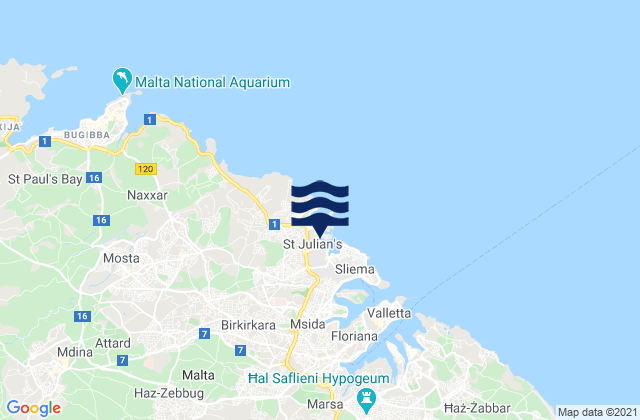 Karte der Gezeiten Saint Julian's, Malta