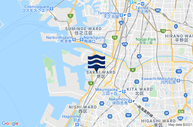 Karte der Gezeiten Sakai (Osaka Wan), Japan