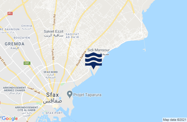 Karte der Gezeiten Sakiet Ezzit, Tunisia
