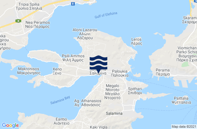 Karte der Gezeiten Salamína, Greece