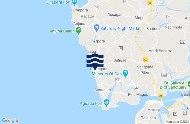 Karte der Gezeiten Saligao, India