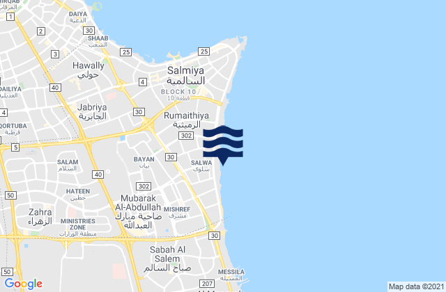 Karte der Gezeiten Salwá, Kuwait