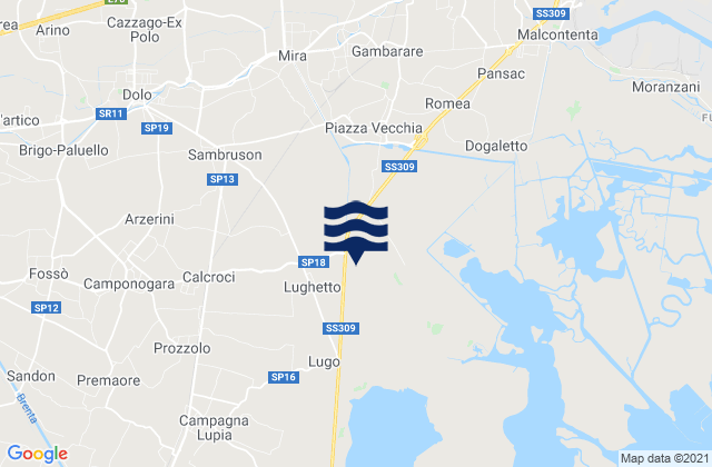 Karte der Gezeiten Sambruson, Italy