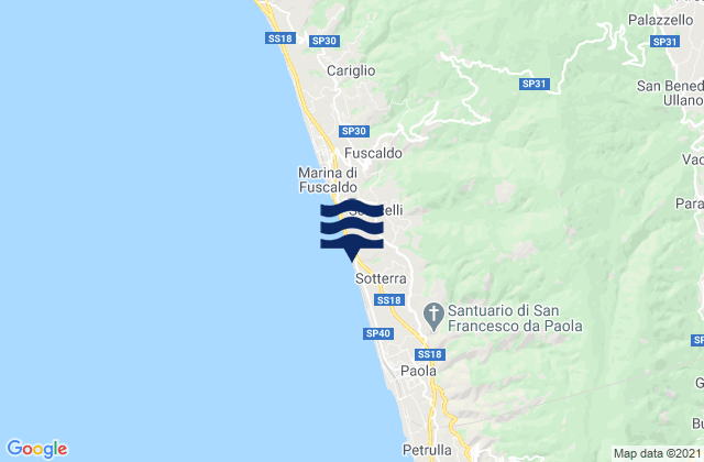 Karte der Gezeiten San Benedetto Ullano, Italy