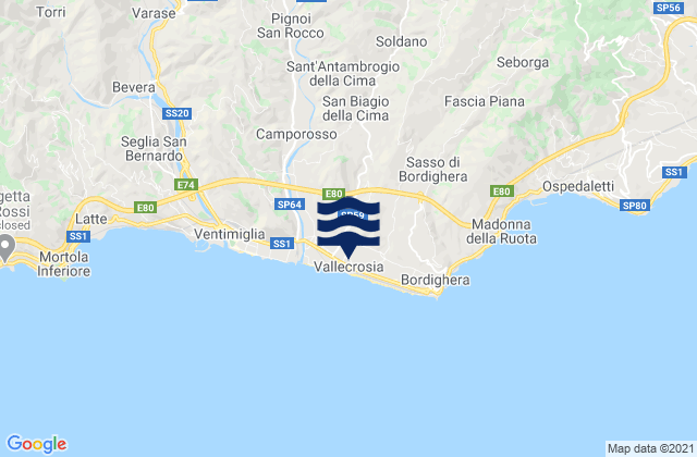 Karte der Gezeiten San Biagio della Cima, Italy