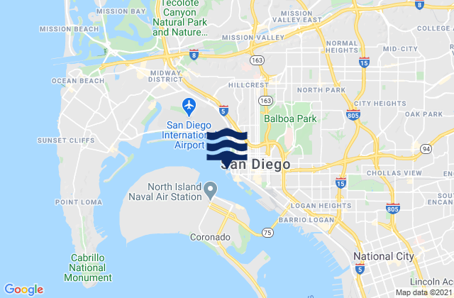 Karte der Gezeiten San Diego (broadway), United States