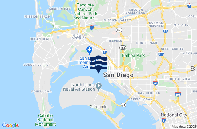 Karte der Gezeiten San Diego 0.5 mile west of, United States