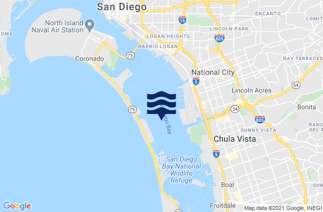 Karte der Gezeiten San Diego Bay, United States