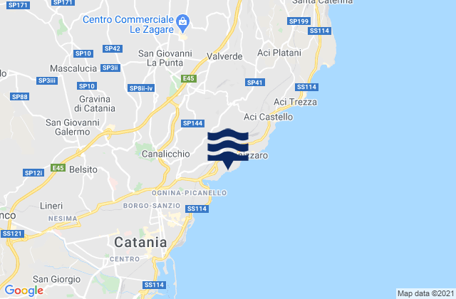 Karte der Gezeiten San Gregorio di Catania, Italy