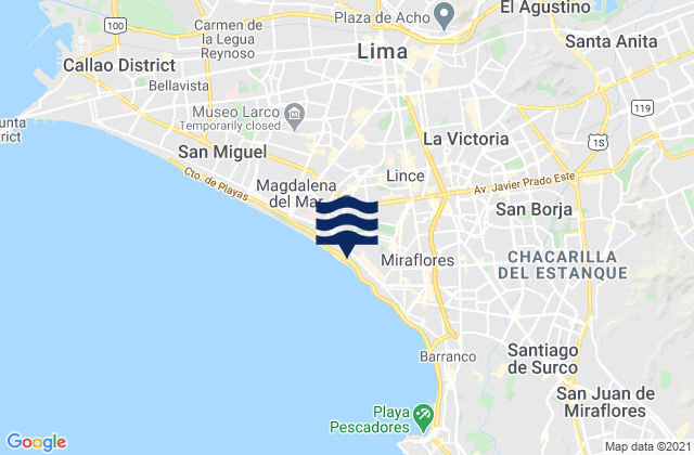 Karte der Gezeiten San Isidro, Peru