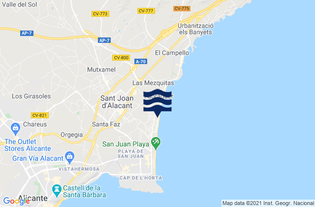 Karte der Gezeiten San Juan de Alicante, Spain