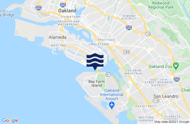Karte der Gezeiten San Leandro Channel, United States