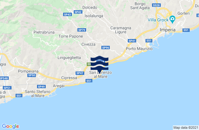 Karte der Gezeiten San Lorenzo al Mare, Italy