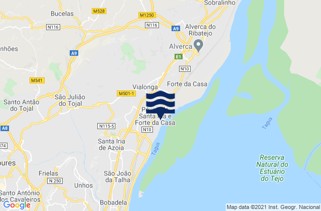 Karte der Gezeiten San Miguel - Santa Iria, Portugal
