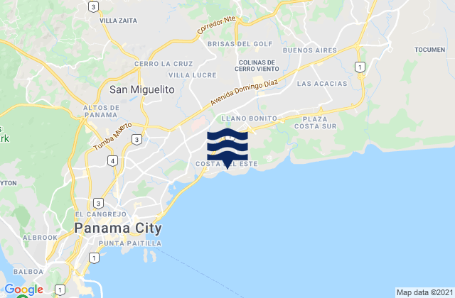 Karte der Gezeiten San Miguelito, Panama