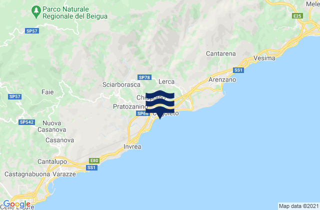 Karte der Gezeiten San Pietro d'Olba, Italy