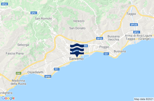 Karte der Gezeiten San Remo, Italy