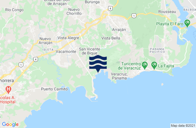 Karte der Gezeiten San Vicente de Bique, Panama