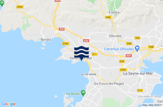 Karte der Gezeiten Sanary-sur-Mer, France