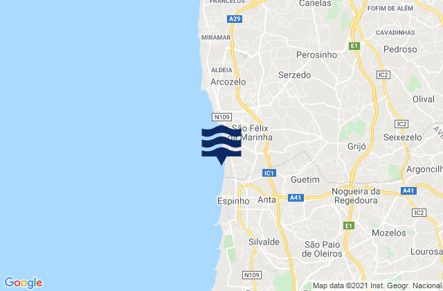 Karte der Gezeiten Sandim, Portugal