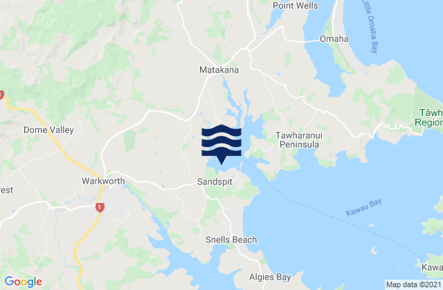 Karte der Gezeiten Sandspit (Makatana River), New Zealand