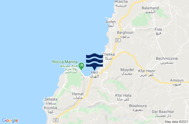 Karte der Gezeiten Sandy Beach - Chekka, Lebanon