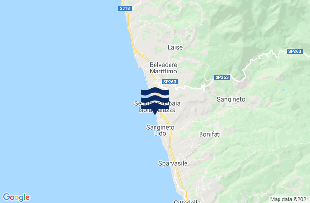 Karte der Gezeiten Sangineto, Italy