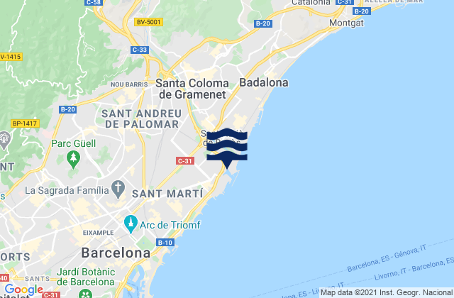Karte der Gezeiten Sant Adrià de Besòs, Spain