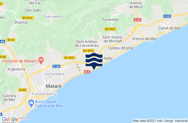 Karte der Gezeiten Sant Andreu de Llavaneres, Spain