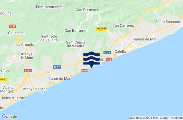 Karte der Gezeiten Sant Pol de Mar, Spain