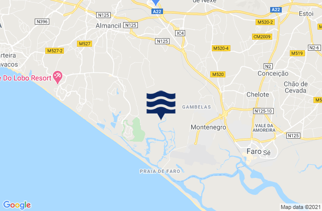 Karte der Gezeiten Santa Bárbara de Nexe, Portugal