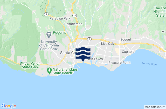 Karte der Gezeiten Santa Cruz County, United States