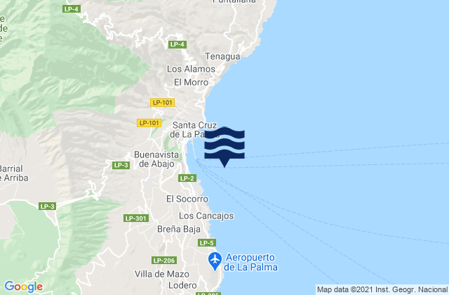 Karte der Gezeiten Santa Cruz Palma Island, Spain