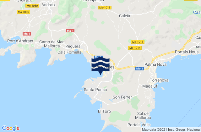 Karte der Gezeiten Santa Ponsa, Spain