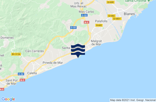 Karte der Gezeiten Santa Susanna, Spain