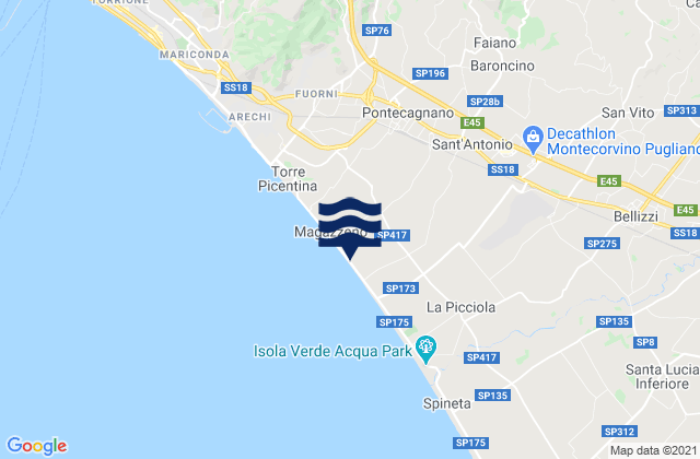Karte der Gezeiten Santa Tecla-Castelpagano, Italy