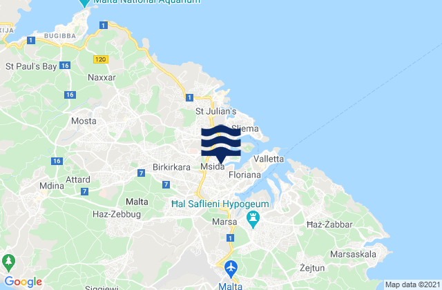 Karte der Gezeiten Santa Venera, Malta