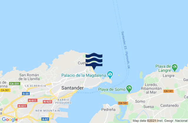 Karte der Gezeiten Santander (El Sardinero), Spain