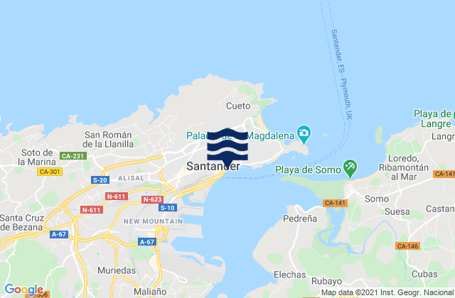 Karte der Gezeiten Santander, Spain